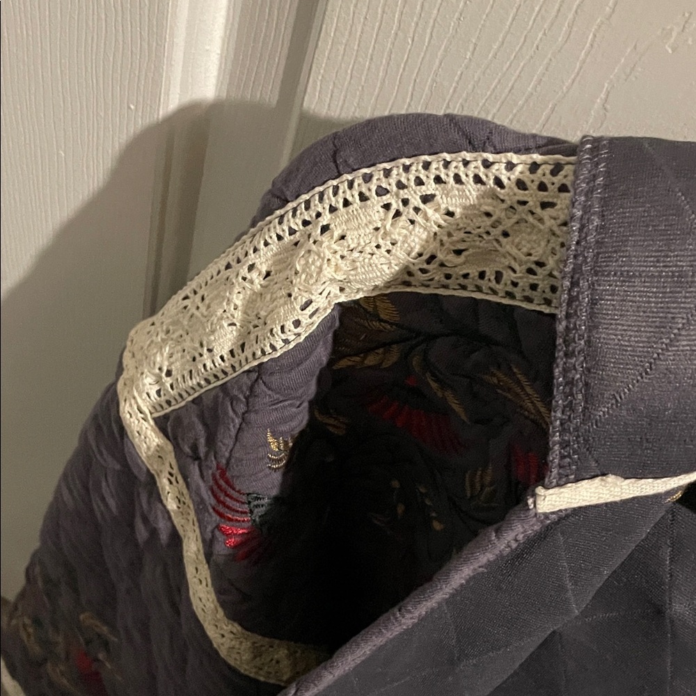 POL Quilted Jacket with Embroidered Floral Design - Gray and Cream - Picture 13 of 15